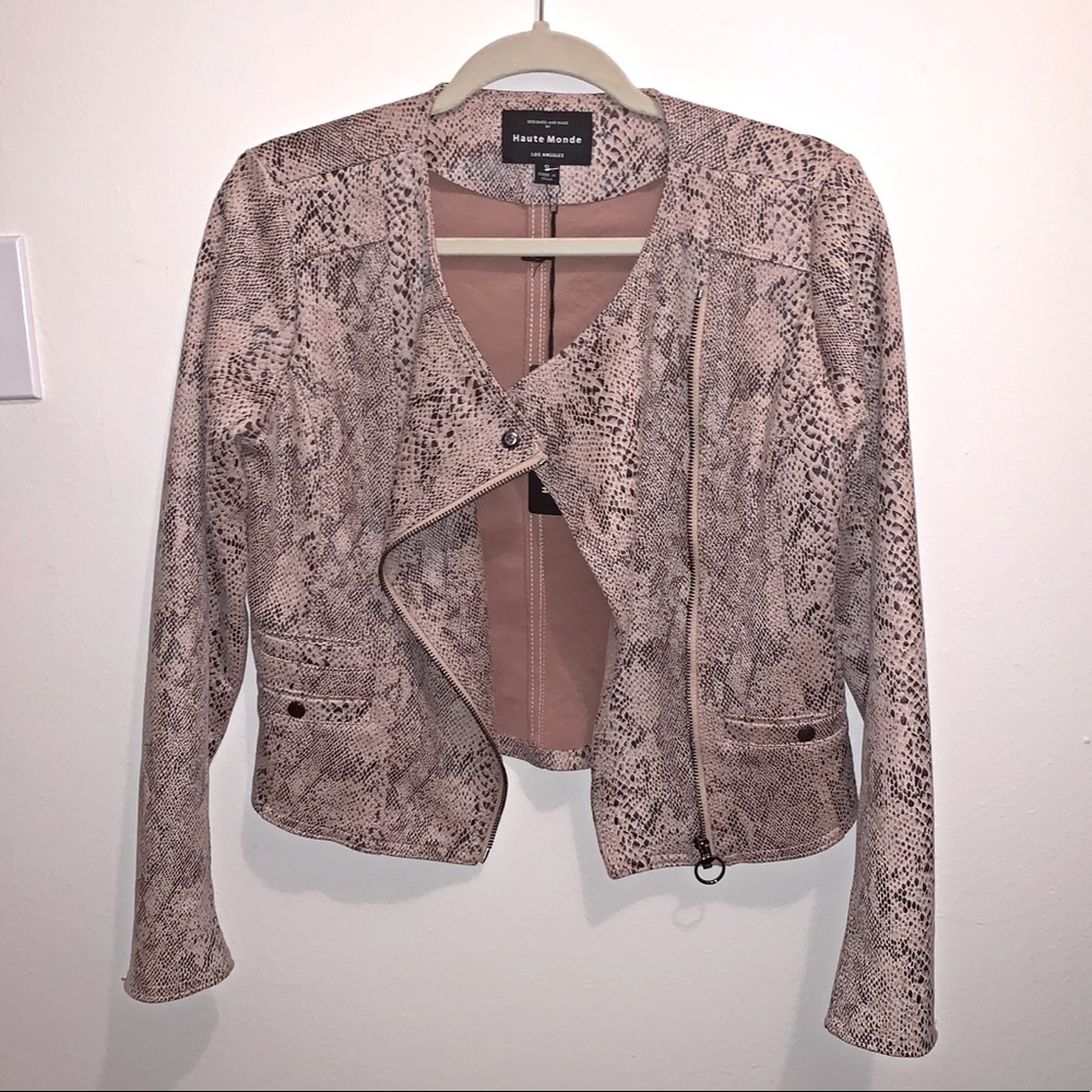 NWT Haute Monde Snake Faux Suede Zip Moto Jacket